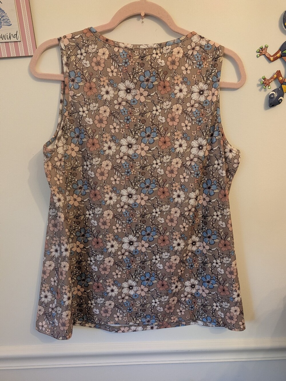 Orandesigne Brown Floral Tank Top Size Large New - Picture 4 of 5
